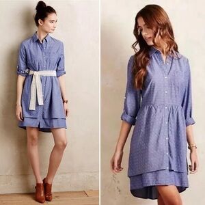 Anthropologie Isabella Sinclair Speckled Tiered Shirtdress Swissdot Button Down